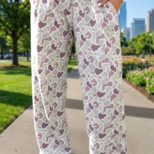 Green Camo Print Drawstring Waist Loose Fit Full Length Pants