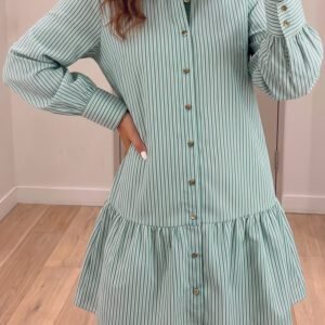Green Stripe Striped Shift Long Sleeve Dress