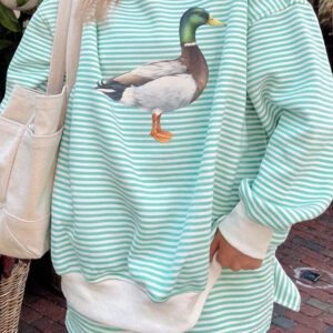 Green Stripe Western Print Mallard Duck Mock Neck Sweatshirt Set