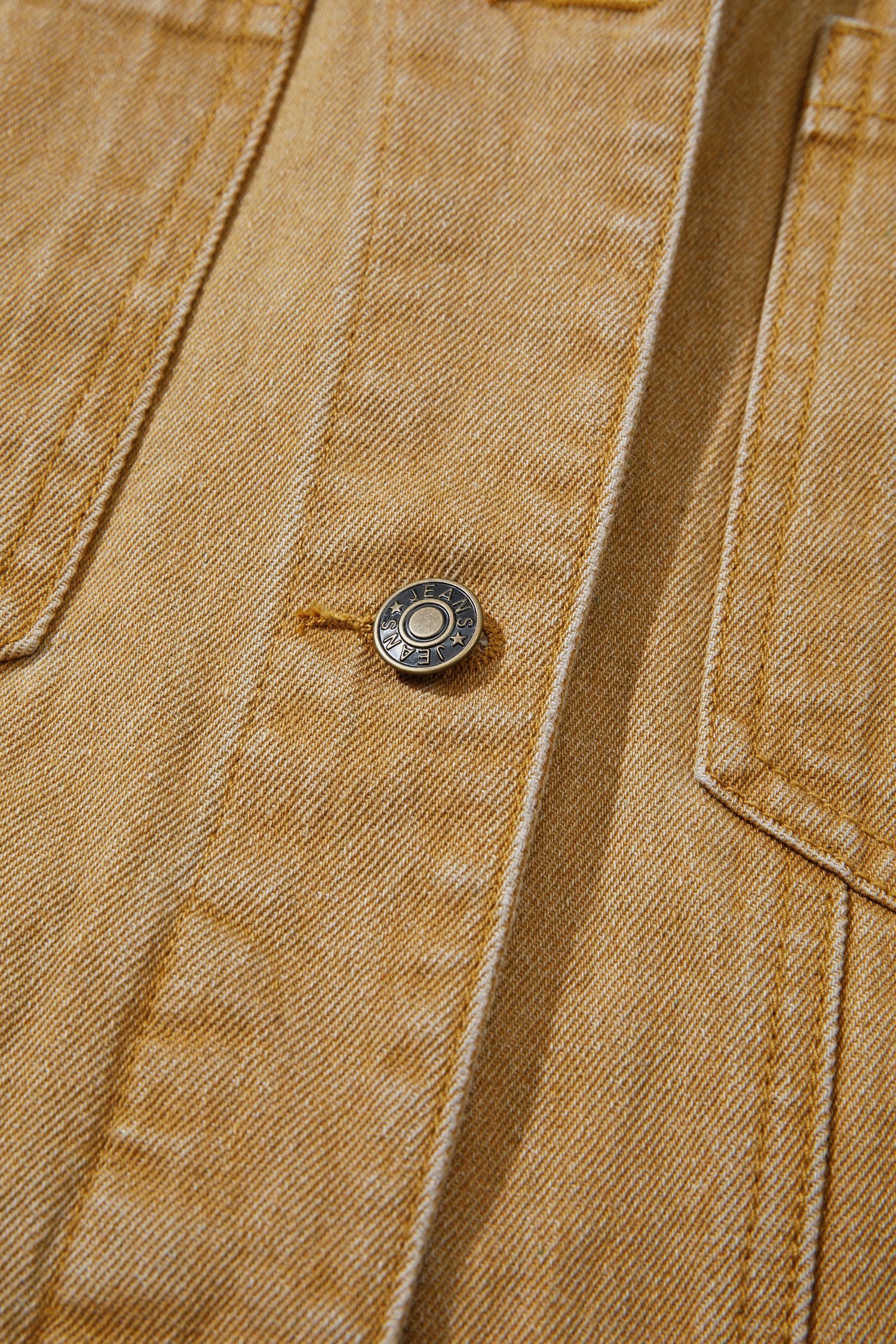 honey gold Metal Button Front Long Sleeve Collar Denim Jacket