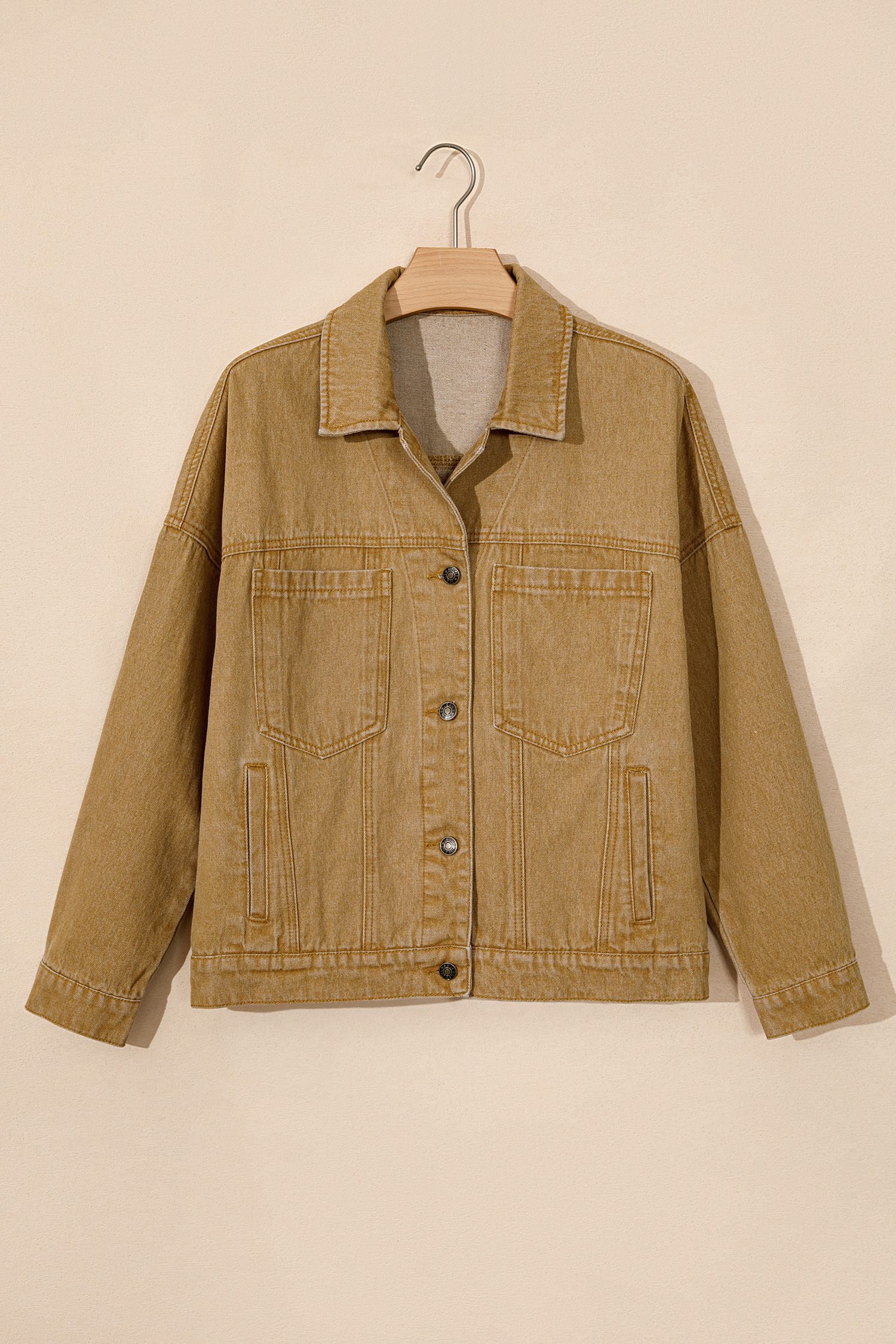 honey gold Metal Button Front Long Sleeve Collar Denim Jacket