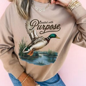 Khaki Created with Purpose Western Mallard Graphic Casual Pullover Sweatshirt