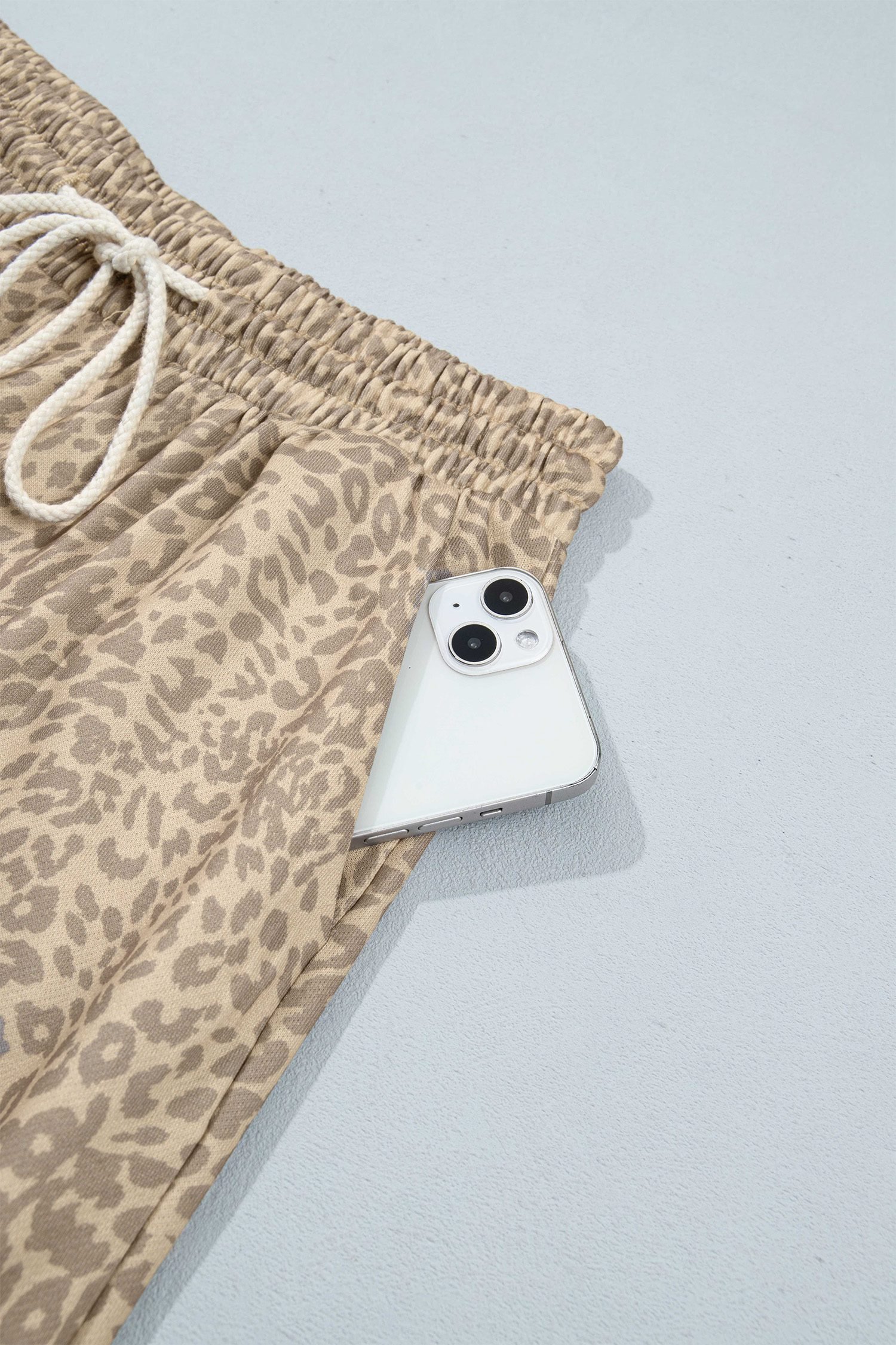 Khaki Leopard Star Print Long Sleeve Loose Casual Two Piece Pants Set
