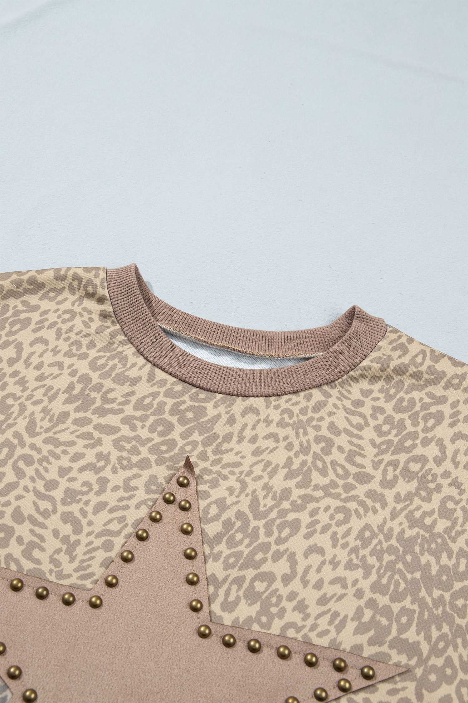 Khaki Leopard Star Print Long Sleeve Loose Casual Two Piece Pants Set