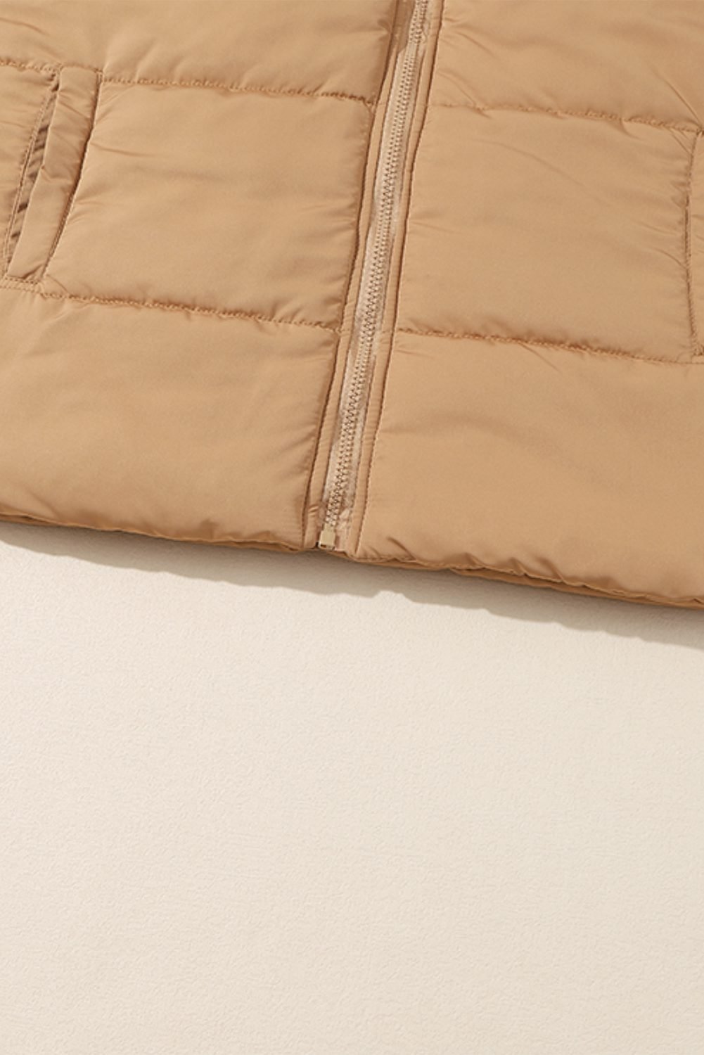 Khaki Oversized Stand Collar Zip Winter Vest
