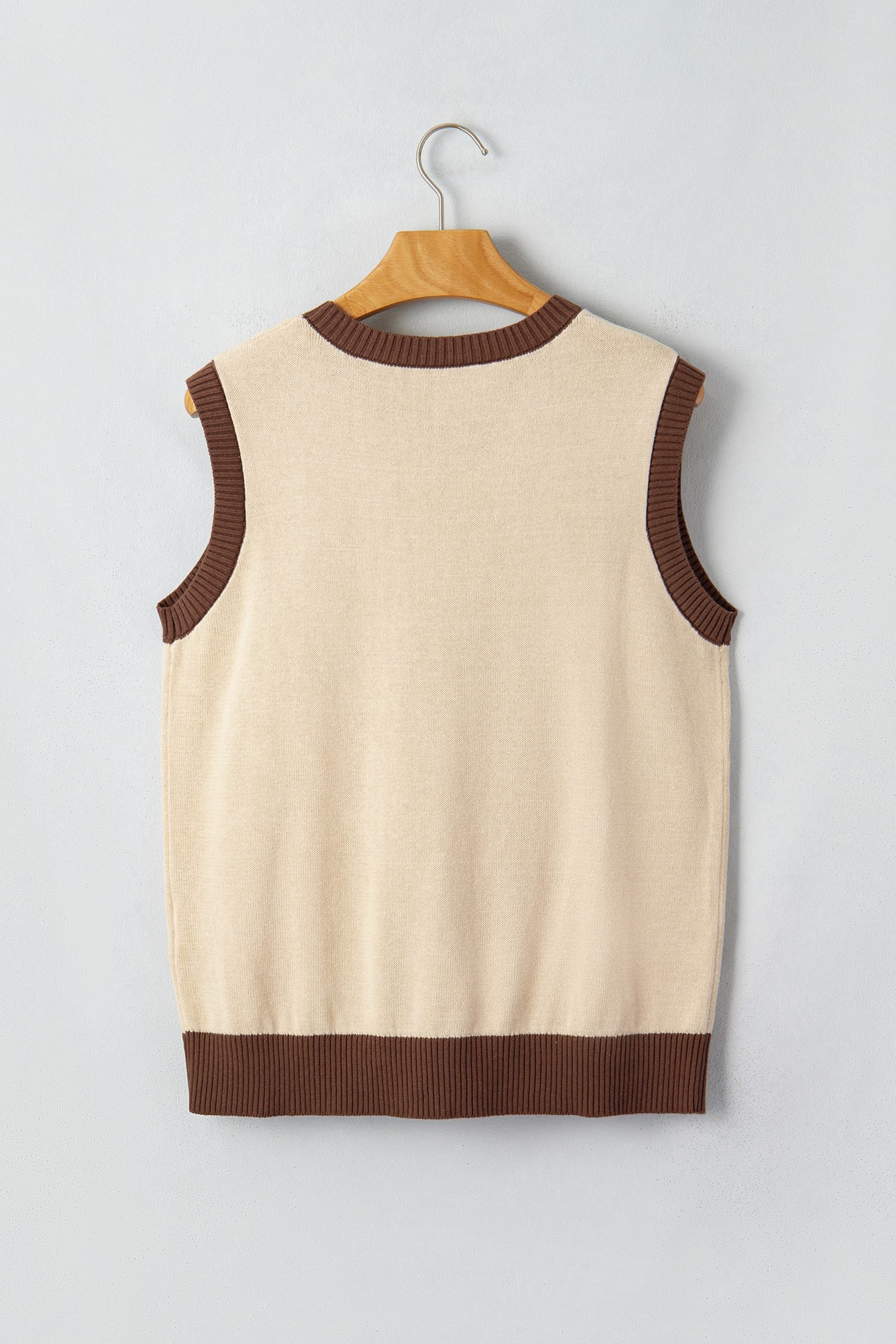 Khaki Western Print Colorblock Trim Sleeveless Knitwear Vest
