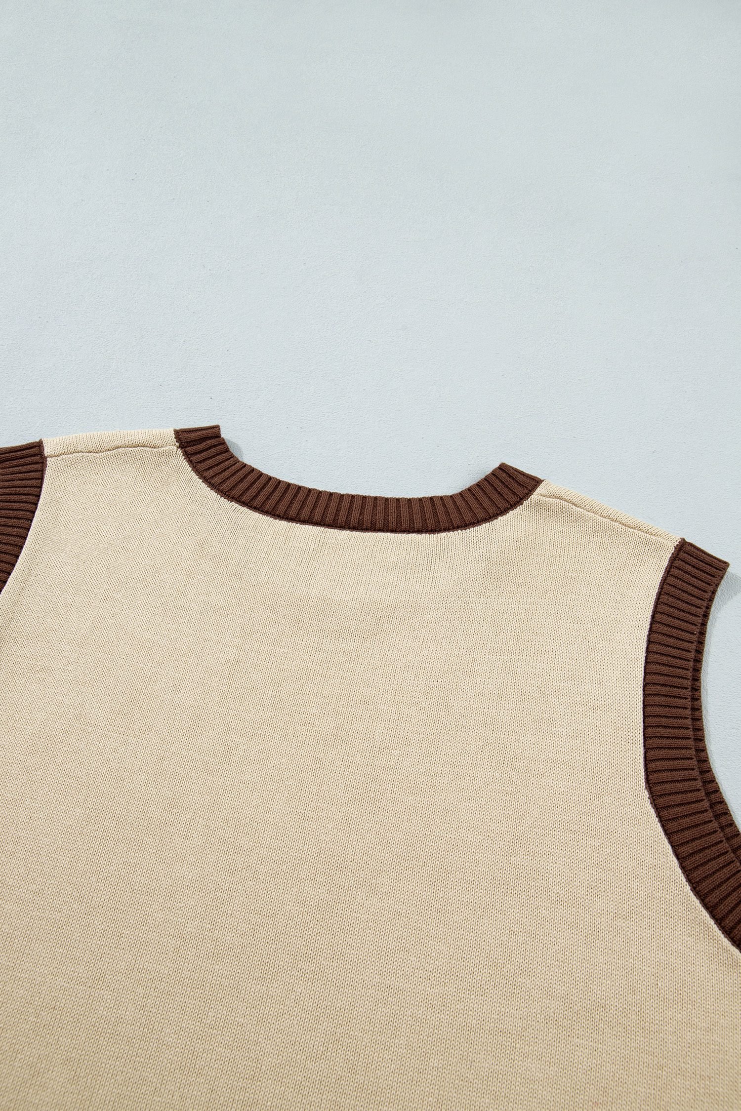 Khaki Western Print Colorblock Trim Sleeveless Knitwear Vest