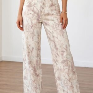Khaki Woodland Camo Tummy Control Denim Wide Leg Jeans