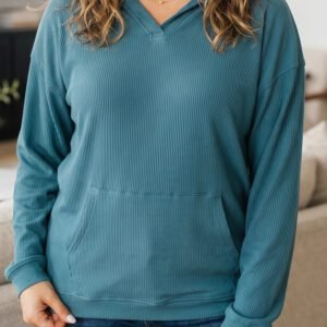 Lapis Ribbed Drop Shoulder Long Sleeve Plus Size Blouse
