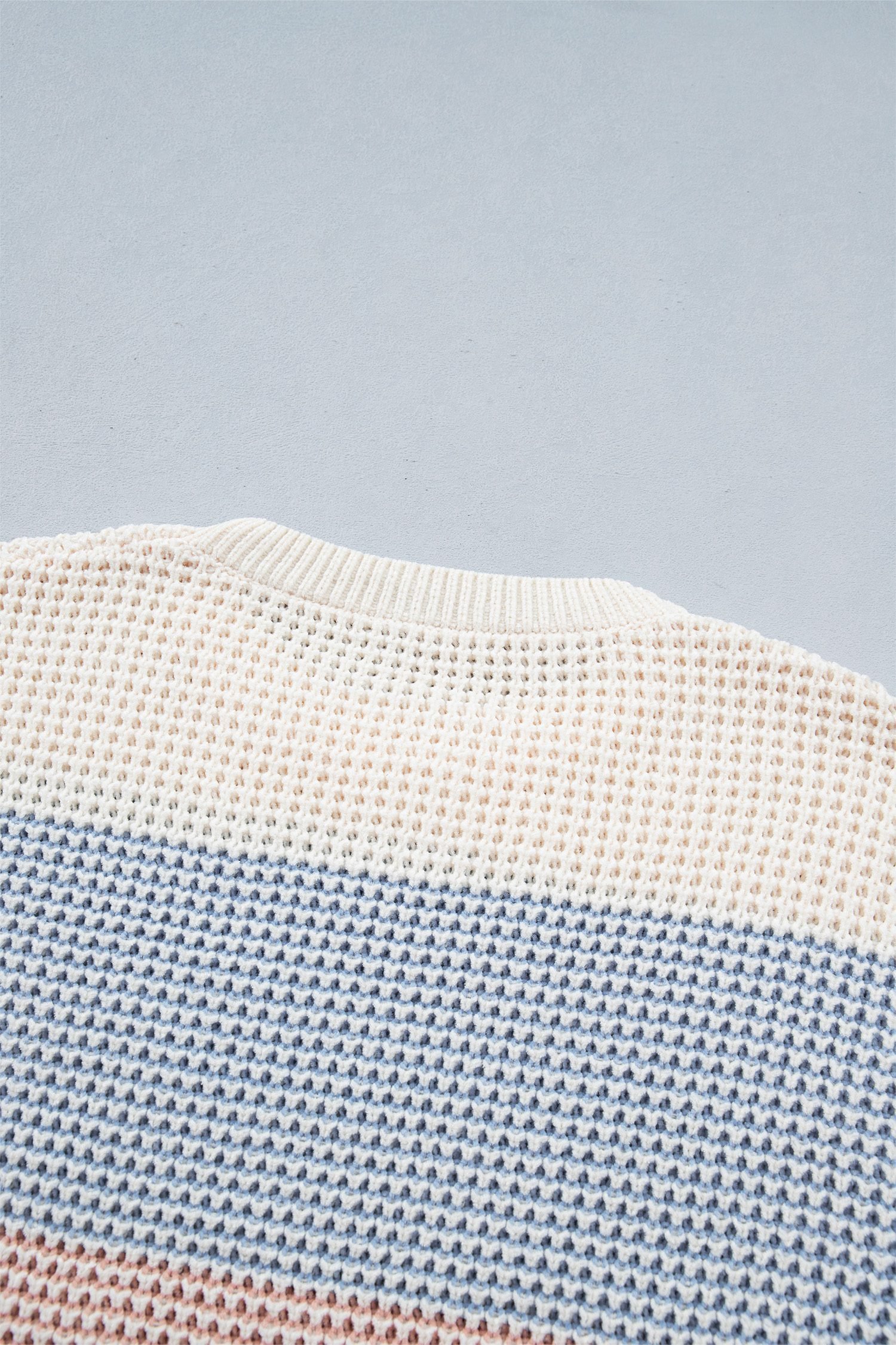 Light Blue Drop Shoulder Round Neck Long Sleeve Pullover Sweater