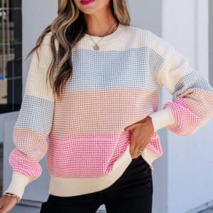 Light Blue Drop Shoulder Round Neck Long Sleeve Pullover Sweater