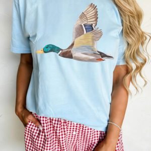 Light Blue Flying Mallard Print Western Graphic Tee