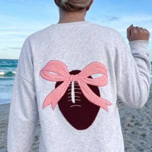 Light Grey Embroidered Football Bow Back Long Sleeve Sweatshirt