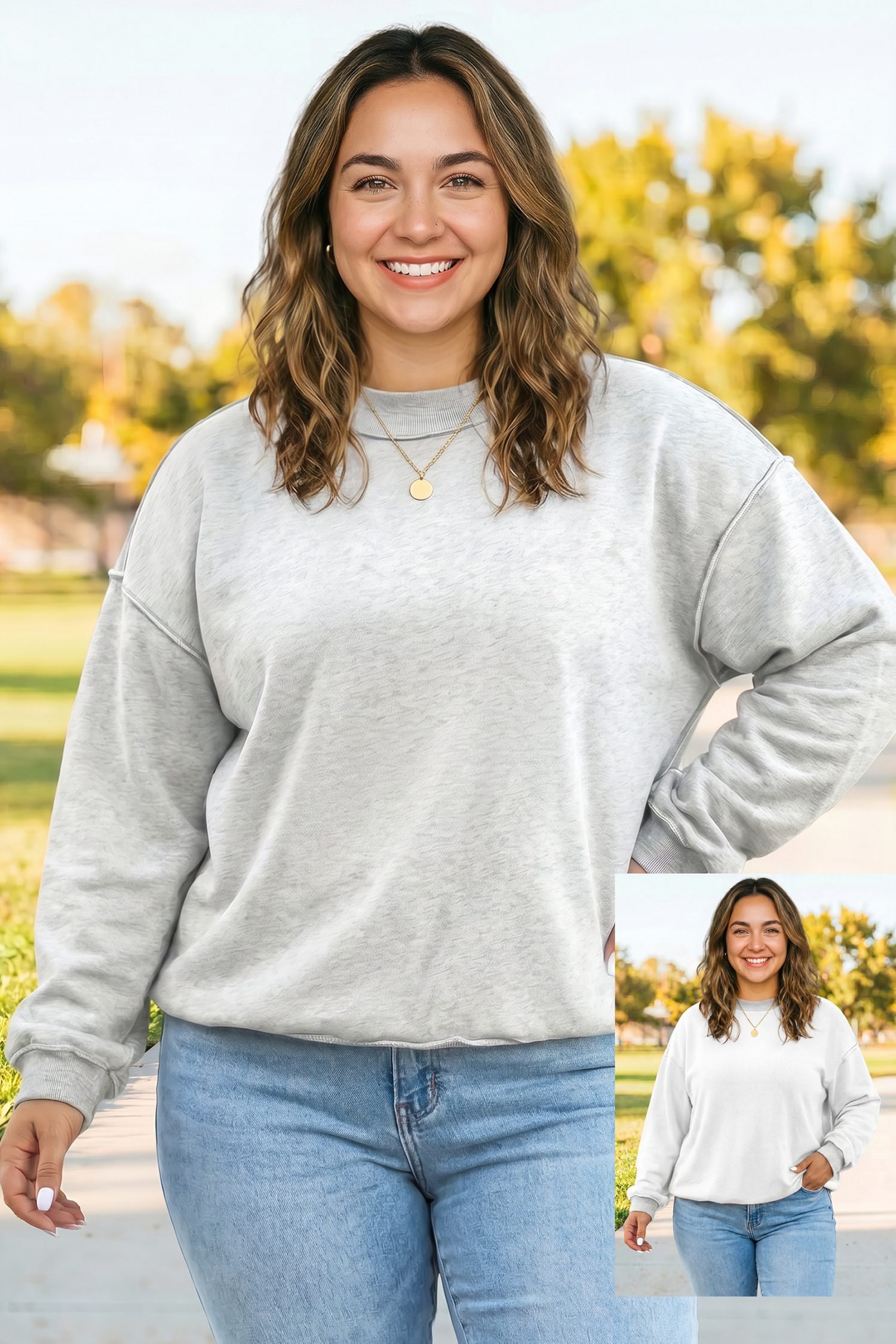 Light Grey Exposed Seam Detail Reversible Double Wear Plus Size Sweatshirt