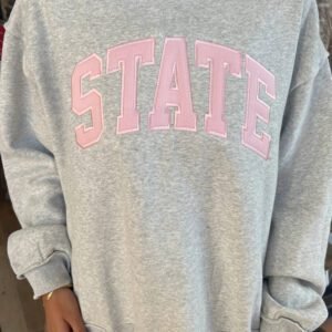 Light Grey Exposed Seam Mock Neck STATE Letter Graphic Loose Sweatshirt