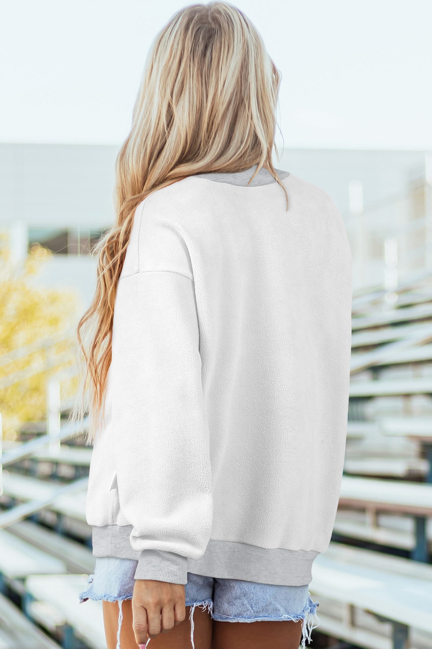 Light Grey FAITH/ JESUS Double Side Letter Print Casual High Neck Sweatshirt
