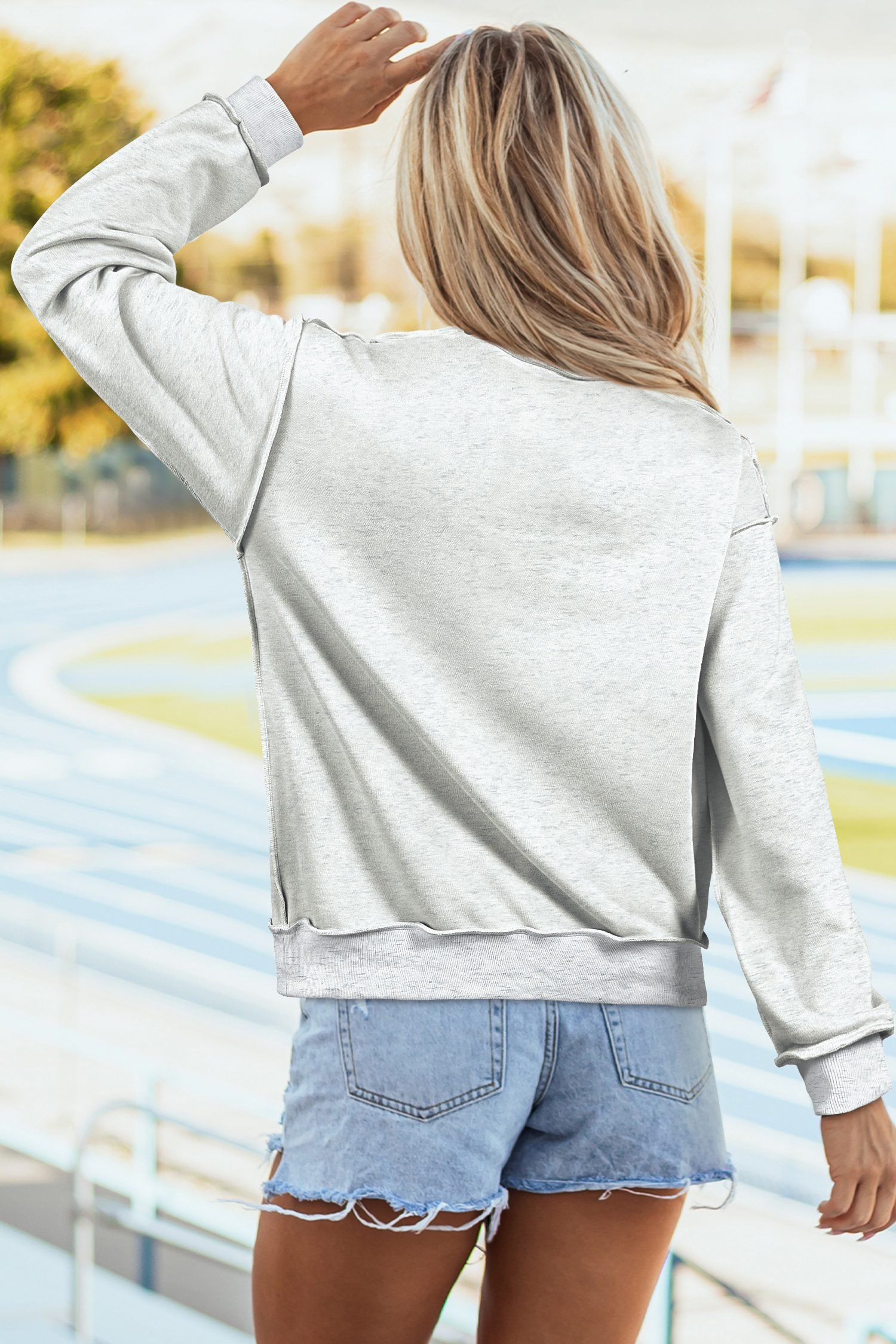 Light Grey FAITH/ JESUS Double Side Letter Print Casual High Neck Sweatshirt