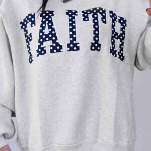 Light Grey High Neck Polka Dot Slogan Printed Baggy Sweatshirt