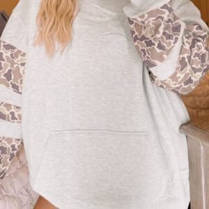 Light Grey Patchwork Camo Long Sleeve Hoodie