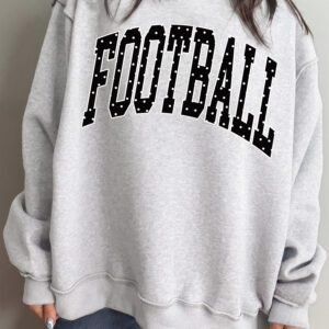 Light Grey Polka Dot Football Letter Print Mock Neck Long Sleeve Pullover Sweatshirt