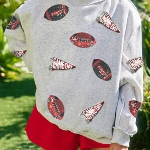Light Grey Sequin Rugby Game Day High Neck Baggy Sweatshirt