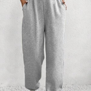 Light Grey Solid Color Crisscross Elastic Waist Sweatpants