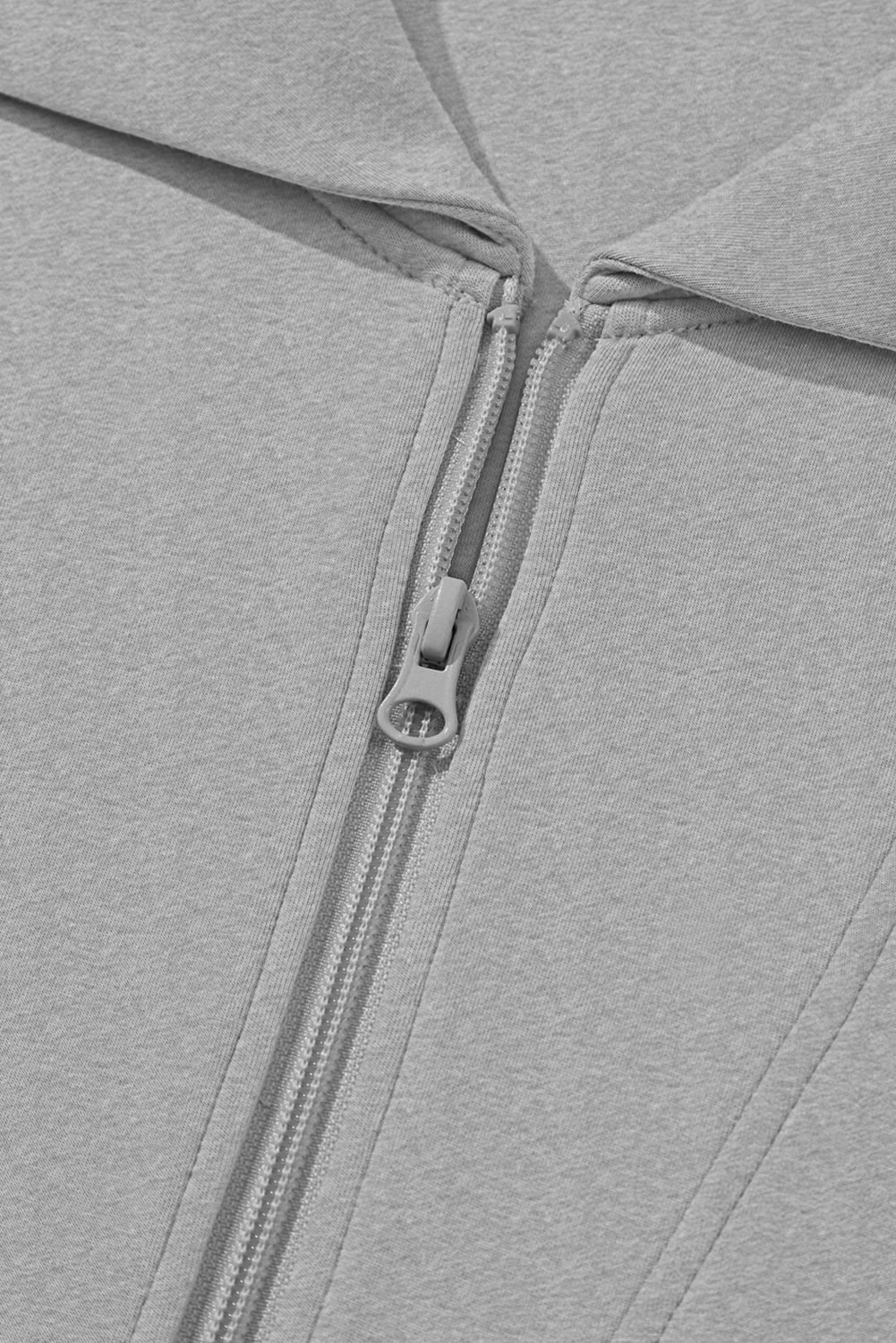 Light Grey Solid Zip Sailor Collar Pullover Athleisure Sweatpants 2pcs Set