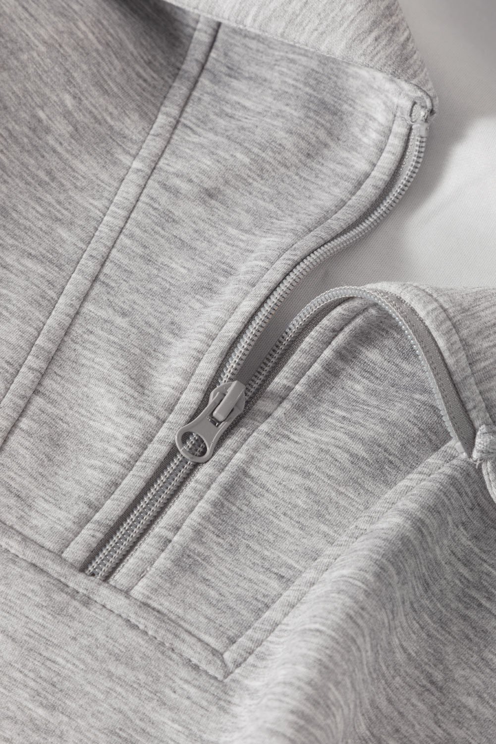 Light Grey Solid Zip Sailor Collar Pullover Athleisure Sweatpants 2pcs Set