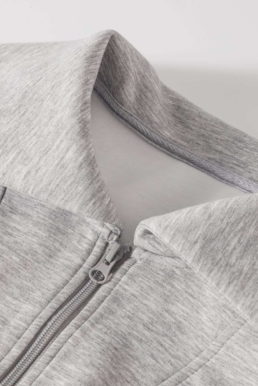 Light Grey Solid Zip Sailor Collar Pullover Athleisure Sweatpants 2pcs Set