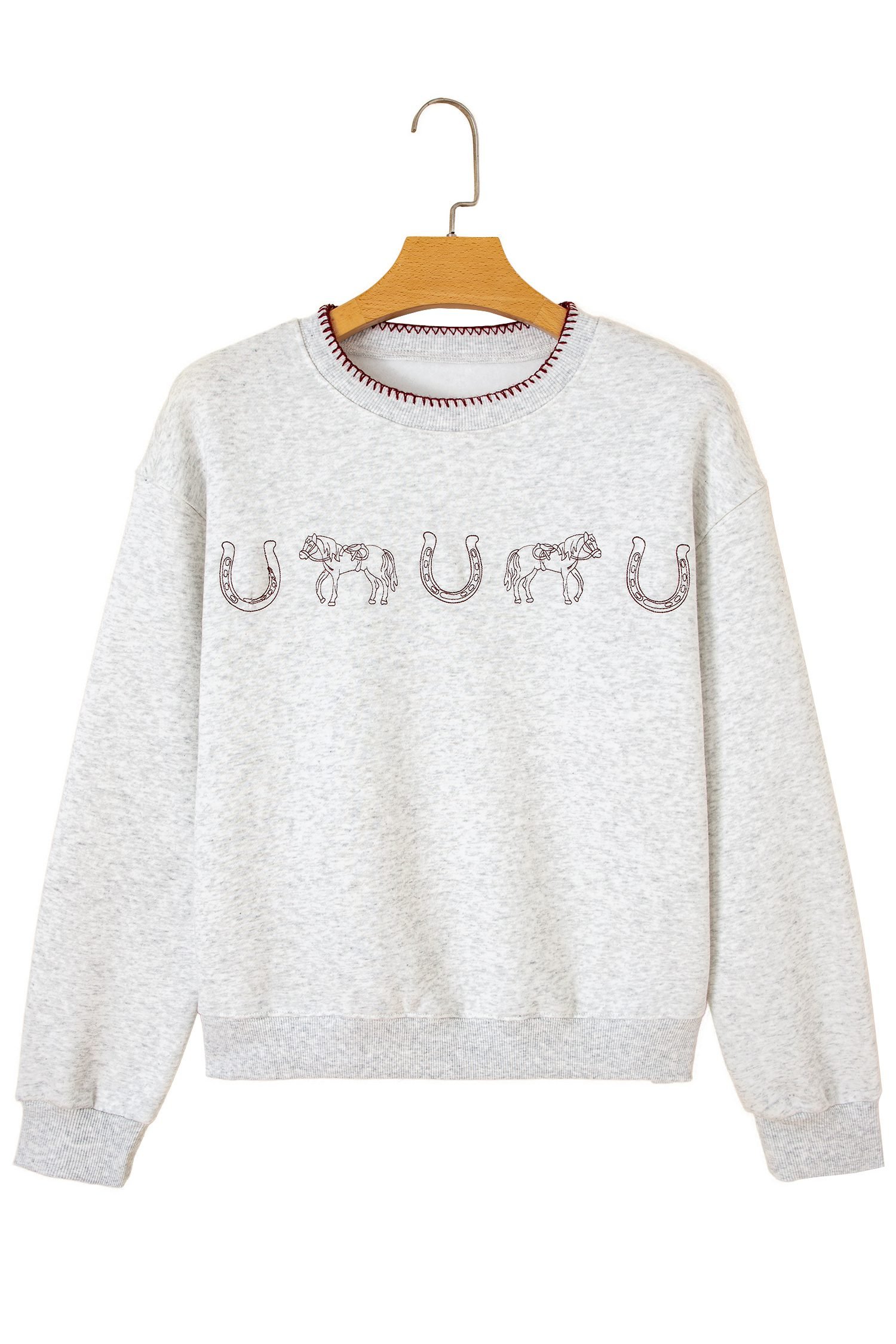 Light Grey Western Print Embroidered Casual Sweatshirt