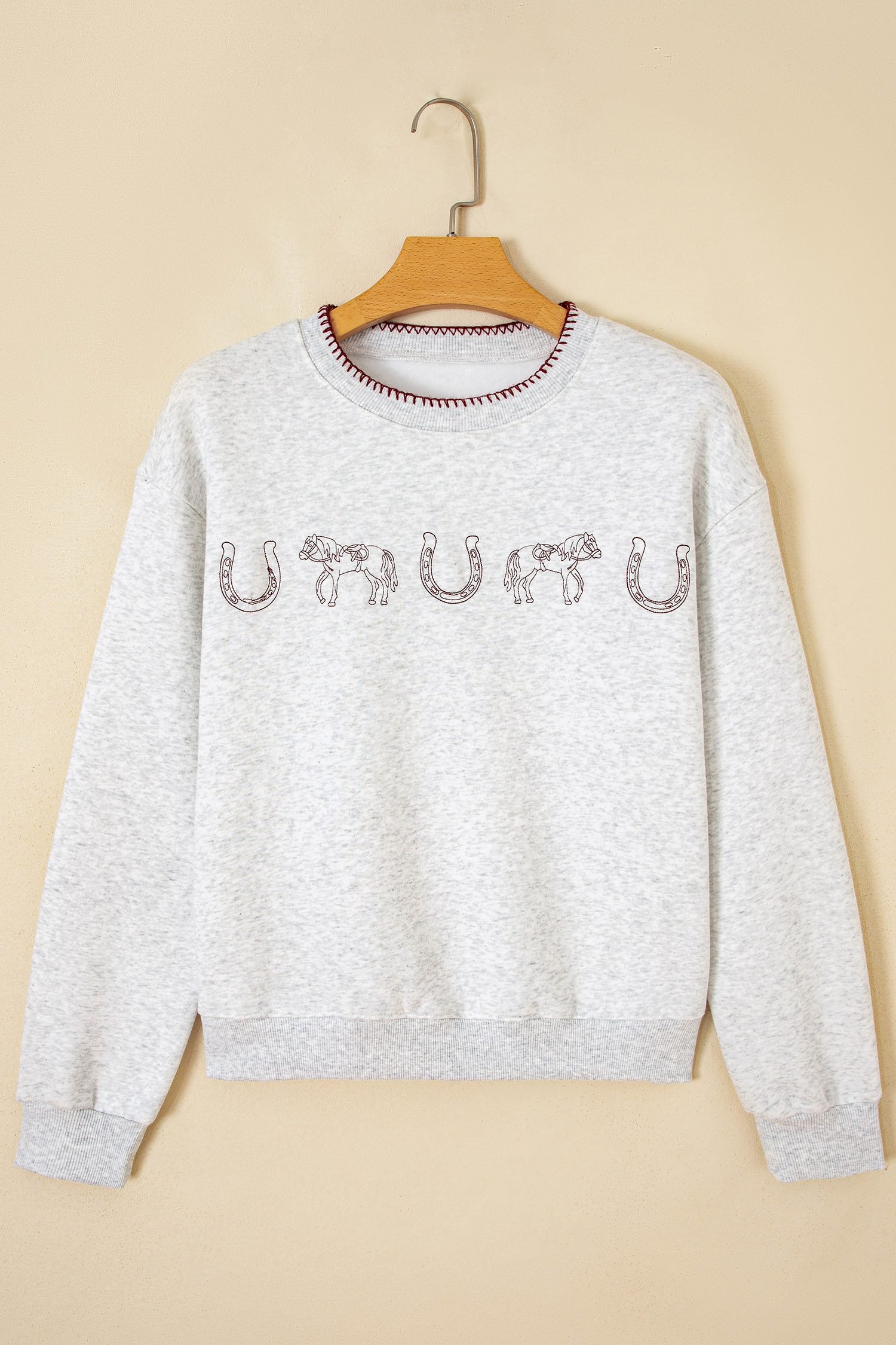 Light Grey Western Print Embroidered Casual Sweatshirt