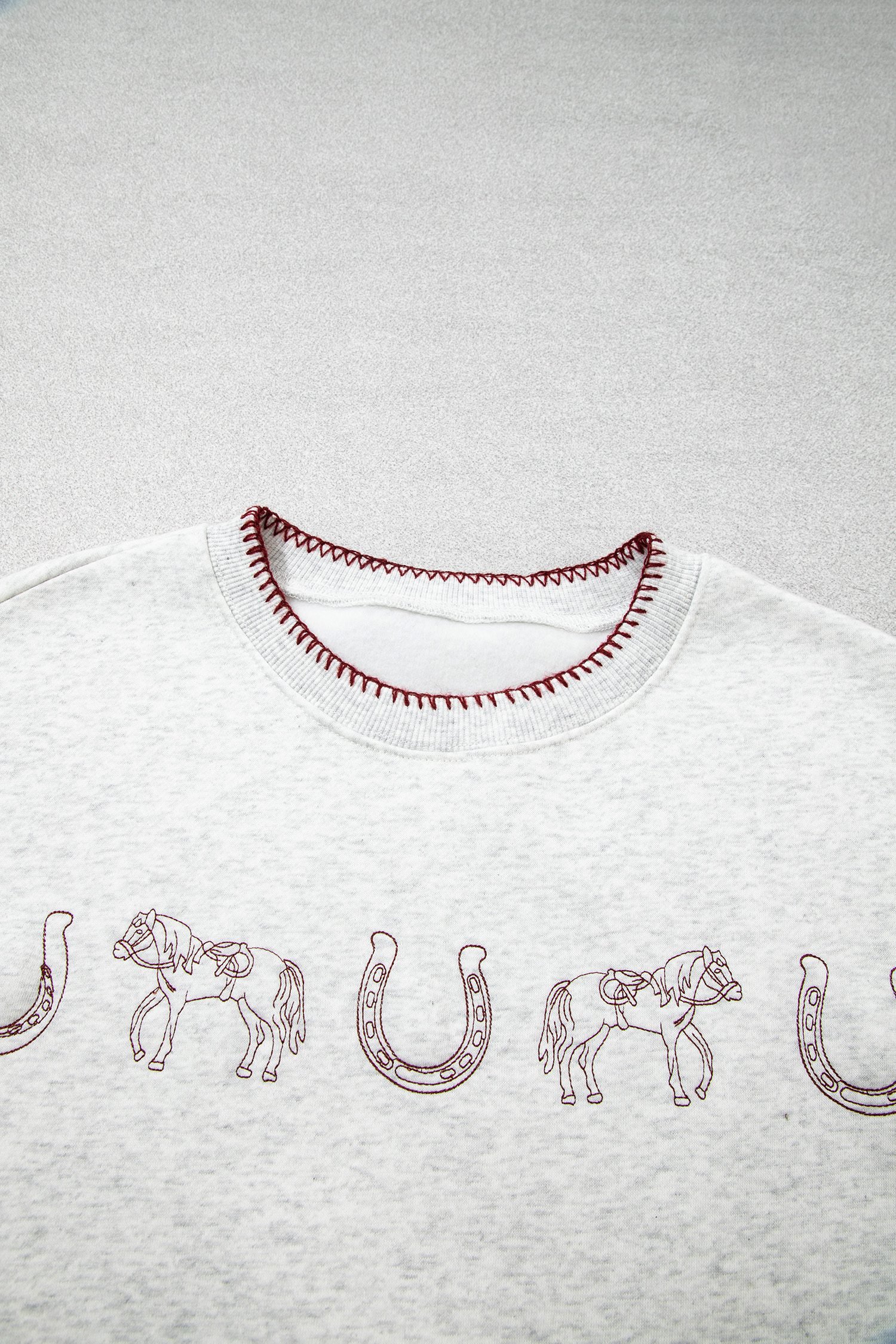 Light Grey Western Print Embroidered Casual Sweatshirt