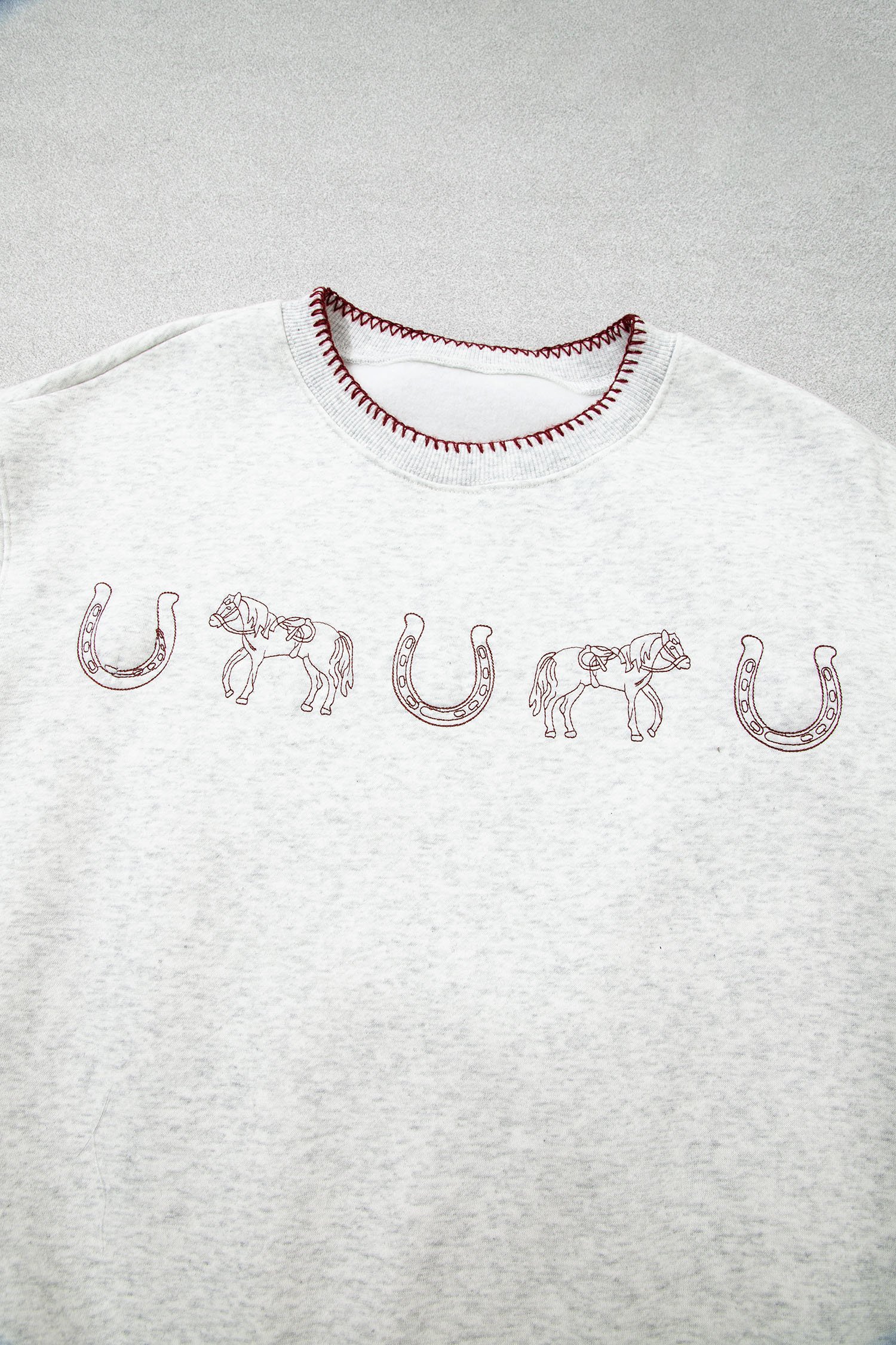 Light Grey Western Print Embroidered Casual Sweatshirt
