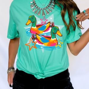 Mint Green Western Duck Graphic Casual Summer T Shirt