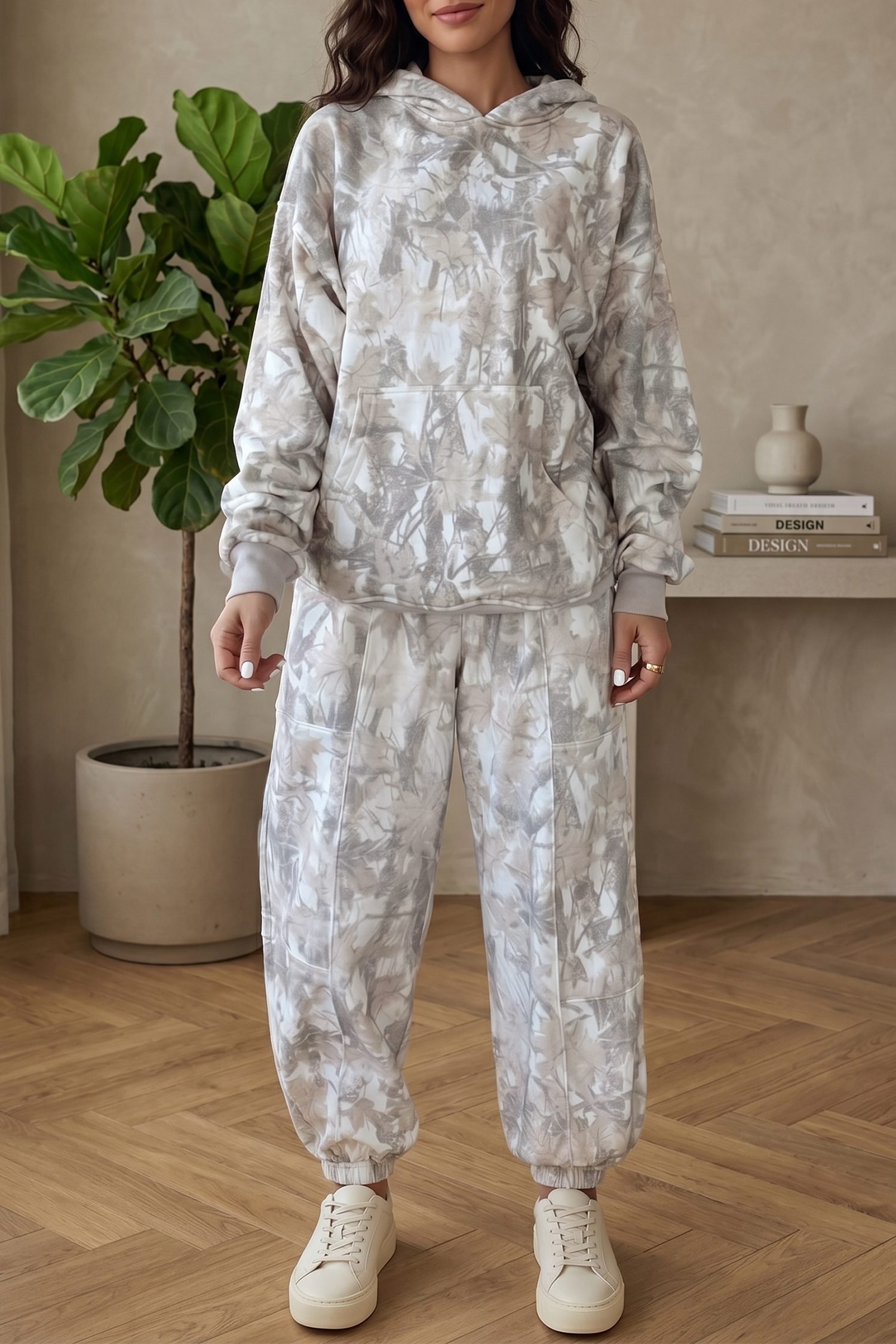 Multicolour Abstract Print Long Sleeve Elastic Waist Pant Set