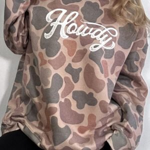 Multicolour Camo Print Howdy Western Style Baggy Pullover Sweatshirt