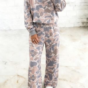 Multicolour Camouflage Print Long Sleeve Top Loose 2pcs Pants Set