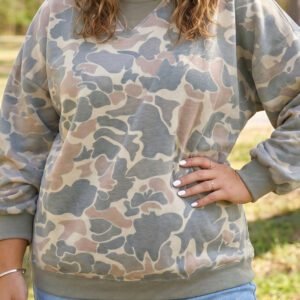 Multicolour Camouflage Print Shift Silhouette Long Sleeve Plus Size Sweatshirt