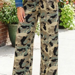 Multicolour Camouflage Print Street Fashion Drawstring Shift Pants