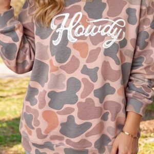 Multicolour Camouflage Western Graphic Plus Size Sweatshirt