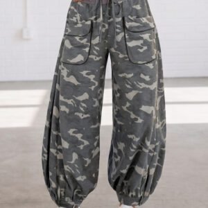 Multicolour Drawstring Contrast Waistband Camouflage Joggers Pants