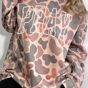 Multicolour Embroidered Slogan Camo Pullover Sweatshirt