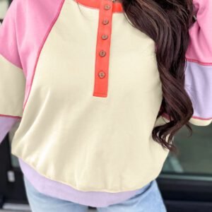 Multicolour Exposed Seam Colorblock Patchwork Pullover Long Sleeve Top