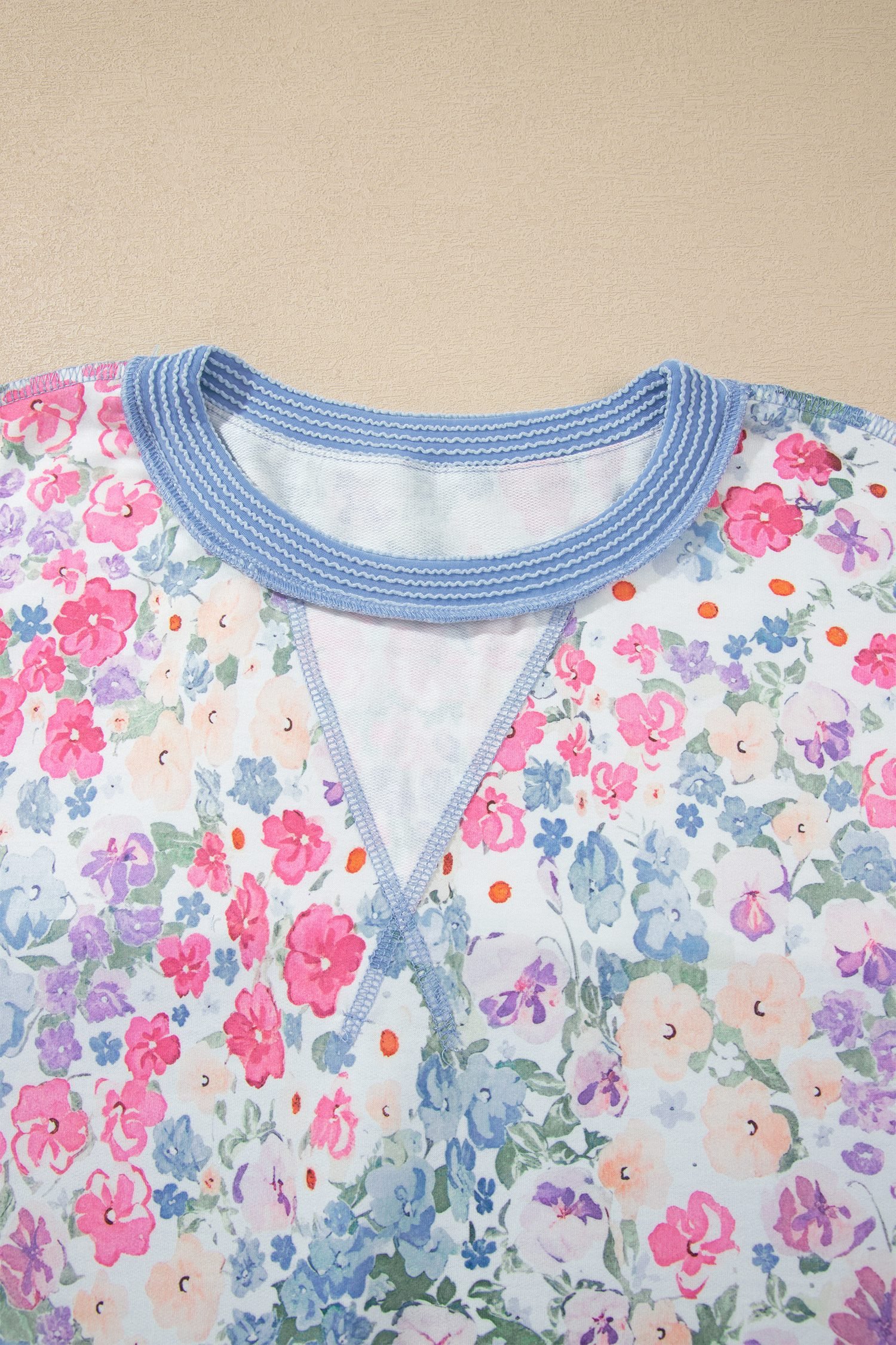 Multicolour Floral Print Round Neck Long Sleeve Top