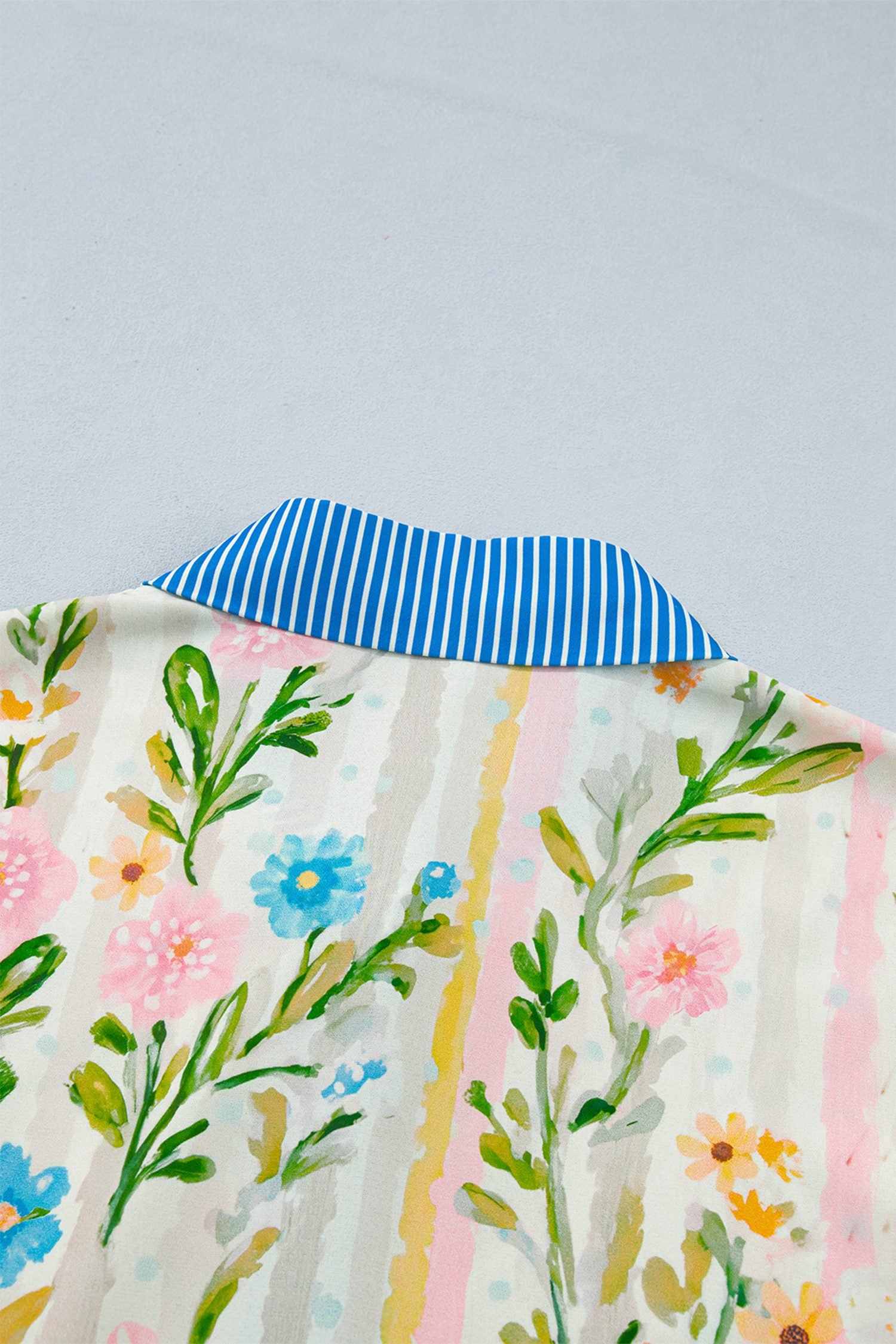 Multicolour Floral Print Striped Trim Button Down Shift Dress