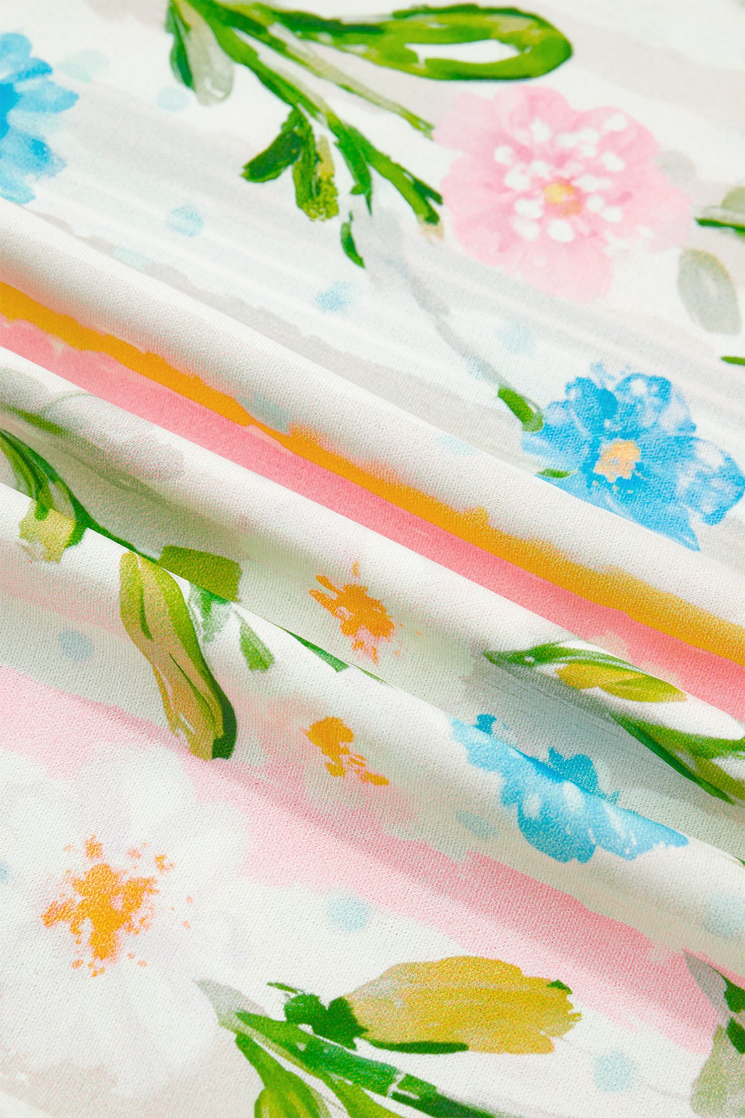 Multicolour Floral Print Striped Trim Button Down Shift Dress