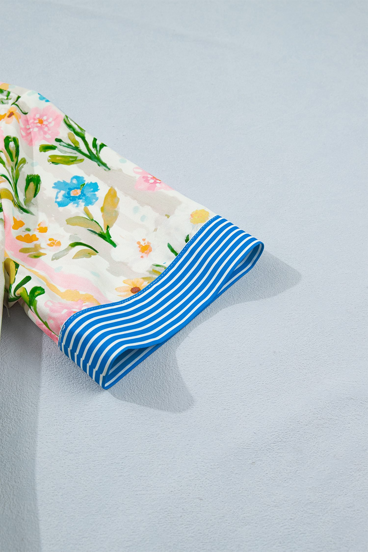 Multicolour Floral Print Striped Trim Button Down Shift Dress