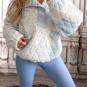 Multicolour Floral Quilted Half Button Pocketed Pullover Sweatshirt
