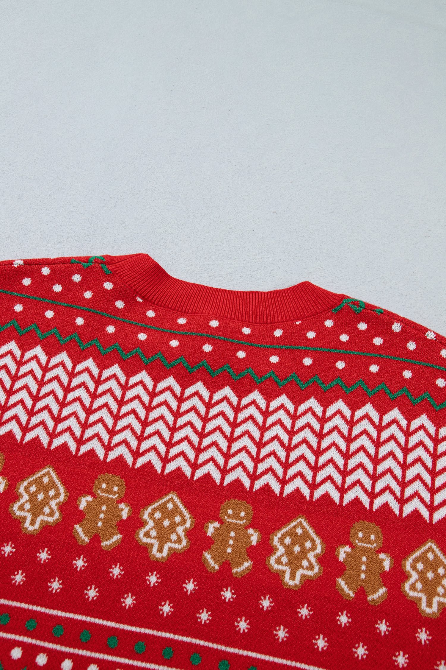 Multicolour Gingerbread Christmas Tree Pattern Round Neck Pullover Sweater