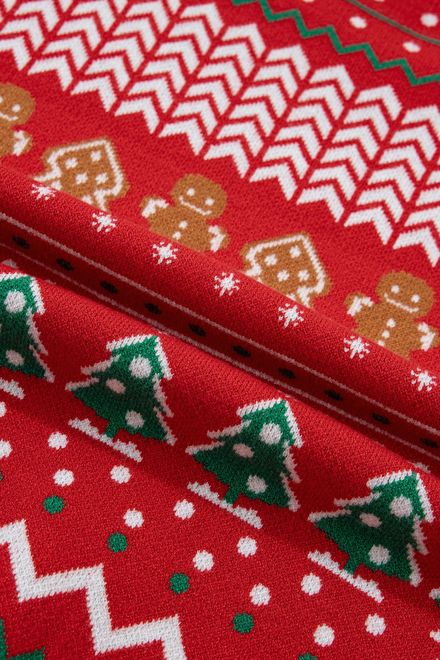 Multicolour Gingerbread Christmas Tree Pattern Round Neck Pullover Sweater